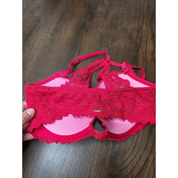 Red Lace Push-Up Bra With Halter Neck Design - Feminine & Stylish Intimates For - Picture 5 of 13